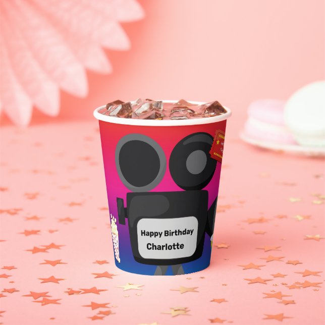 Movie Theme Birthday Personalised Popcorn Drink Paper Cups (Insitu)