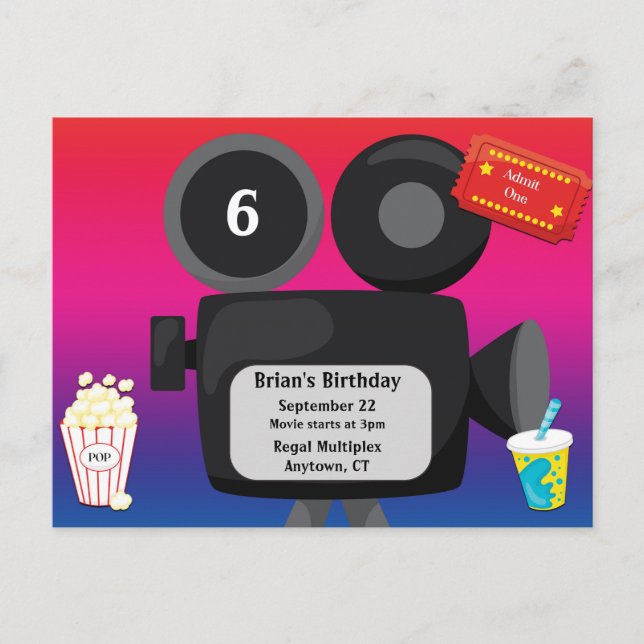 Movie Theme Party Invitation Postcard (Front)