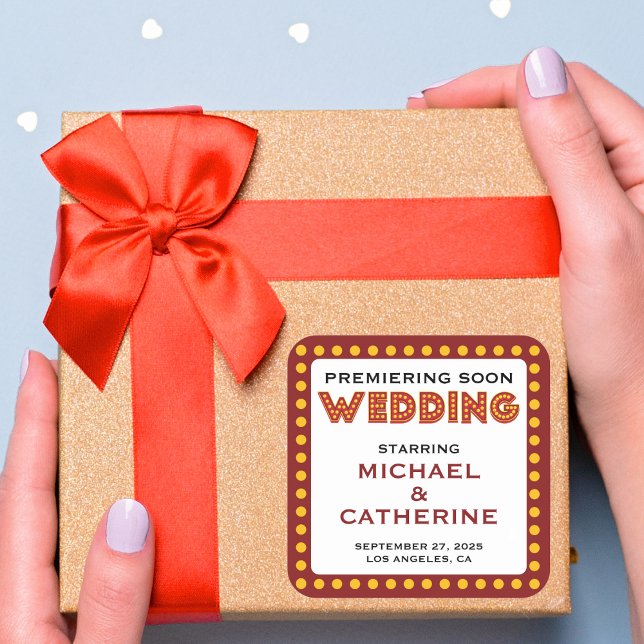 Movie Theme Wedding Marquee Sign Save The Date Square Sticker (Creator Uploaded)