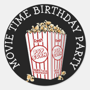 Movie Themed Birthday Party Popcorn Stickers