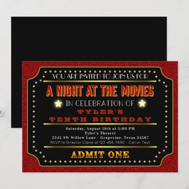 Movie Ticket Birthday Party Invitation (Front/Back)