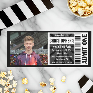 Movie Ticket Invitations, Black and White Birthday Invitation