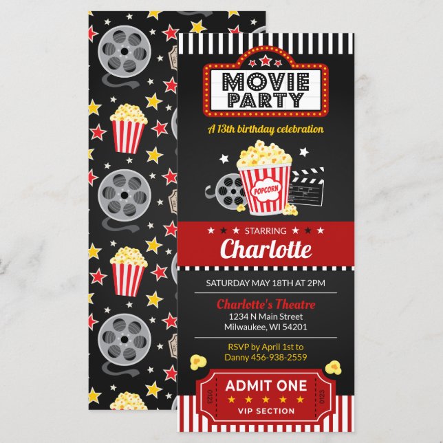 Movie Ticket Invite, Movie Night Invitation (Front/Back)
