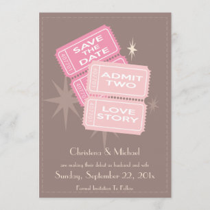 Movie Tickets Save the Date Card (Brown)