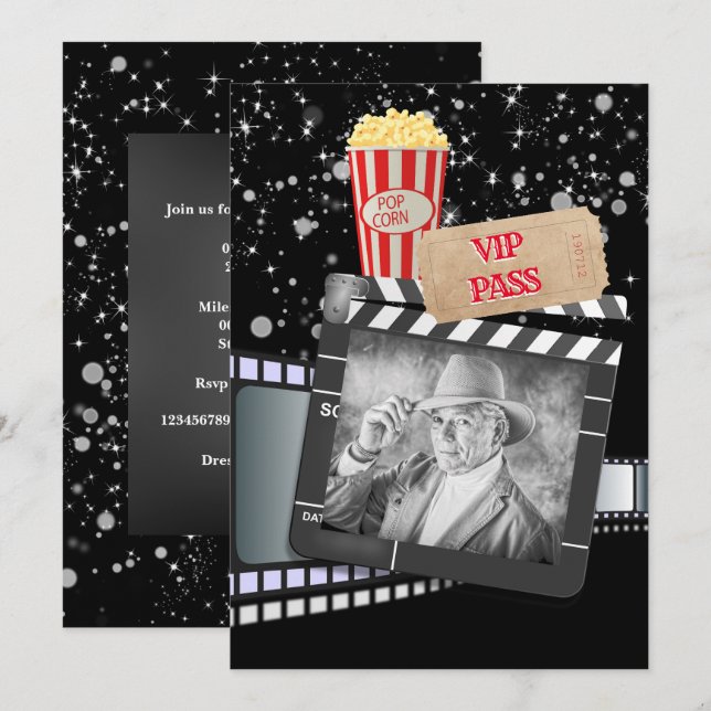 Movie VIP photo adults Hollywood party Invitation (Front/Back)