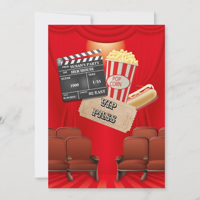 Movie VIP popcorn ticket clapper board party Invitation (Front)