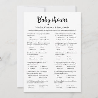 Movies Cartoons Storybooks Baby Shower Trivia Game Invitation
