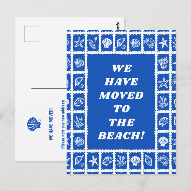 MOVING ANNOUNCEMENT ADDRESS Blue Seashells Beach Postcard (Front/Back)