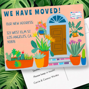 Moving Announcement Address Colourful Front Door  Postcard