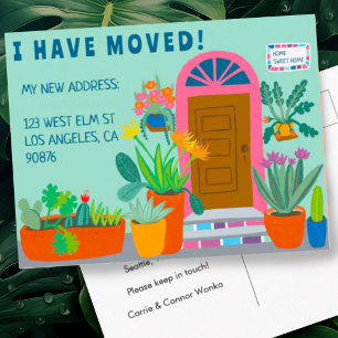 Moving Announcement Address Colourful Front Door  Postcard