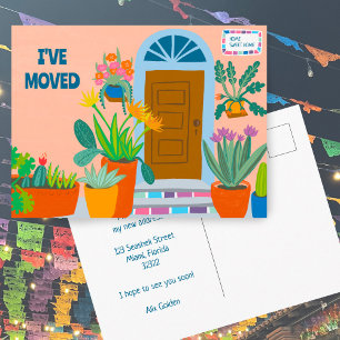 Moving Announcement Address Colourful Front Door  Postcard