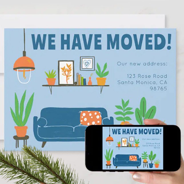 Moving Announcement Address Cute Living Room Card (This cute address change card is available as a digital download to quickly email to your contacts. )