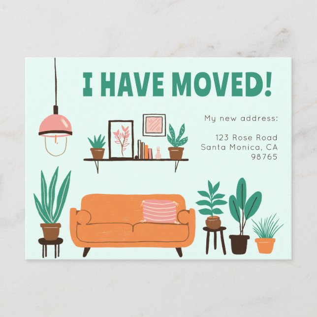 Moving Announcement Address Cute Living Room Sofa  Postcard (Front)