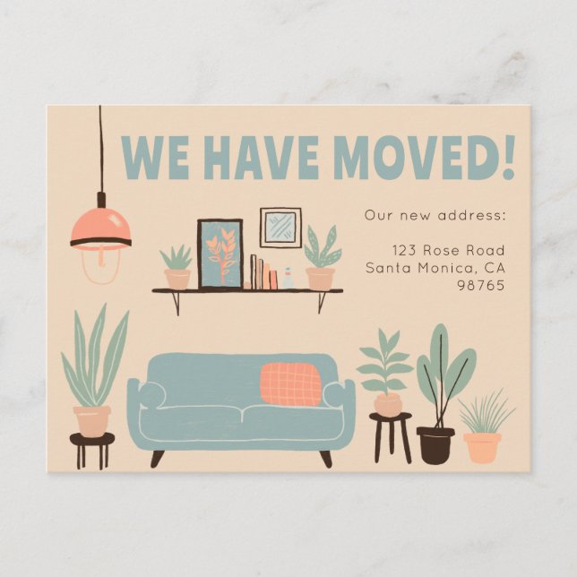 Moving Announcement Address Cute Living Room Sofa  Postcard (Front)