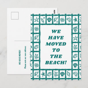 MOVING ANNOUNCEMENT ADDRESS Green Seashells Beach Postcard