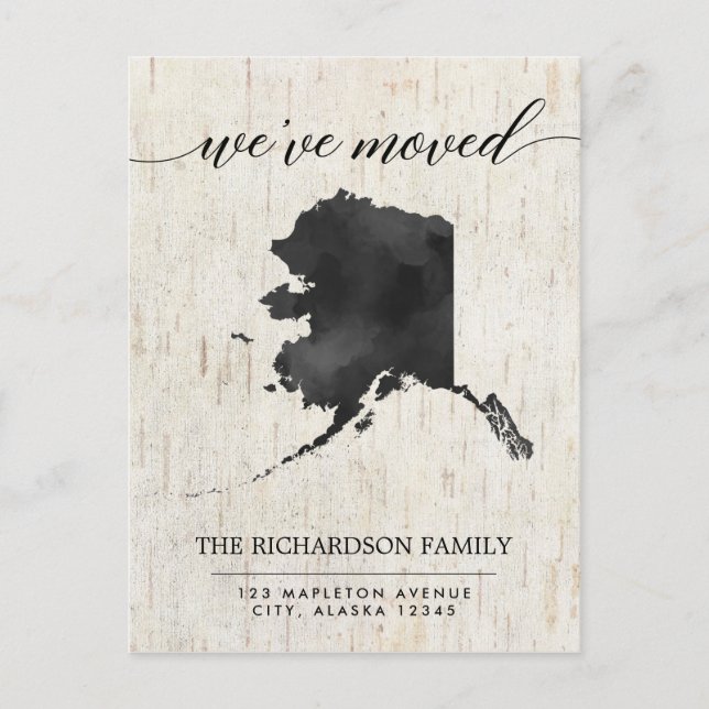 Moving announcement, Alaska state rustic Invitation Postcard (Front)