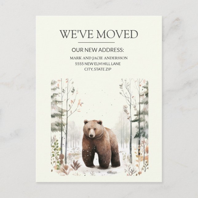 Moving Announcement Bear Mountains Snow  Postcard (Front)