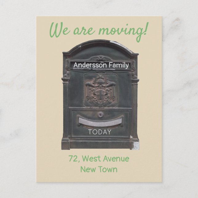 Moving Announcement Black Mailbox Custom Text Postcard (Front)