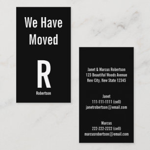 Moving Announcement Black White Monogram Address