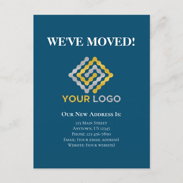 Moving Announcement Blue Business Logo Postcard (Front)