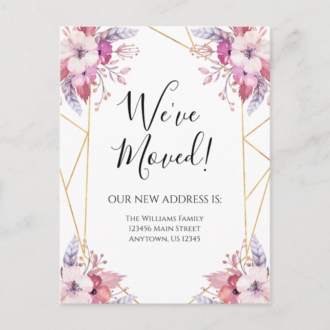 Moving Announcement Boho Flowers Floral Postcard (Front)