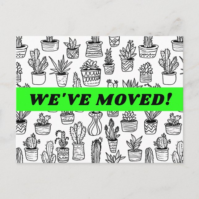 MOVING ANNOUNCEMENT Cacti Houseplants Pattern Postcard (Front)
