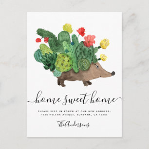 Moving Announcement Cactus Hedgehog Postcard