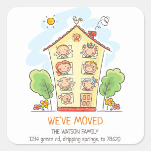 Moving Announcement   Cartoon Family Sticker