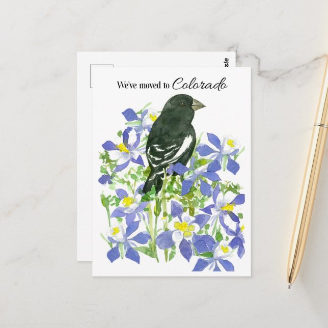 Moving Announcement Colorado Bunting Columbine Postcard (Front/Back In Situ)