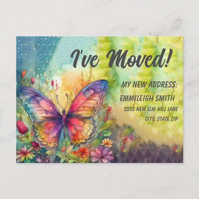 Moving Announcement Colourful Butterfly Postcard (Front)
