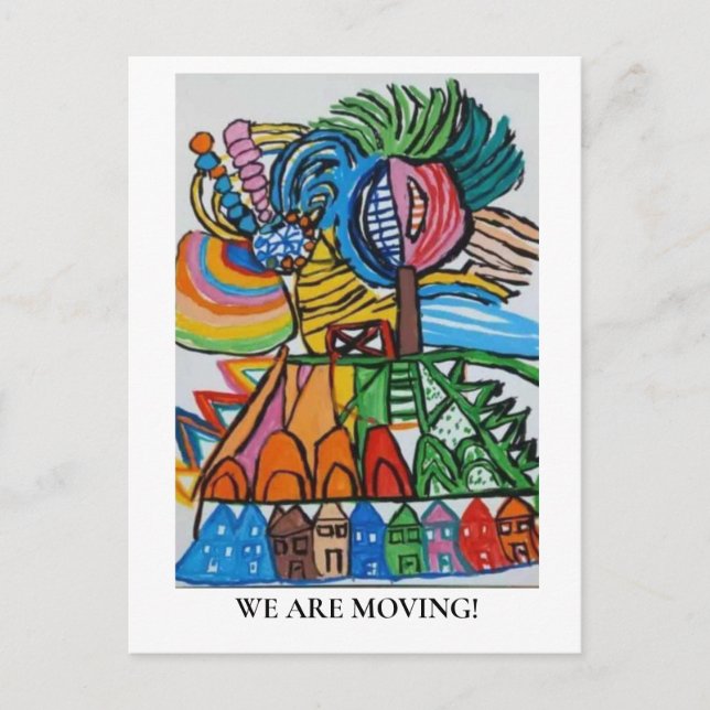MOVING ANNOUNCEMENT Colourful Houses Watercolor Postcard (Front)