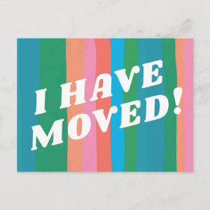 MOVING ANNOUNCEMENT Colourful Pink Stripes Retro Postcard