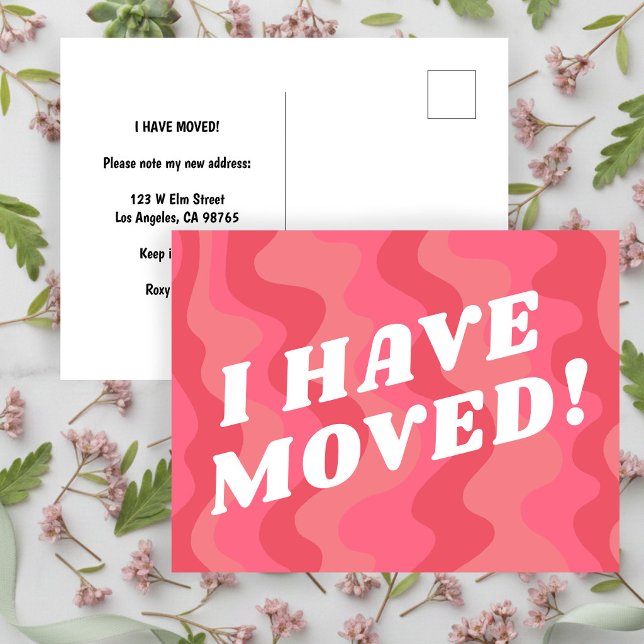 MOVING ANNOUNCEMENT Colourful Stripes Bold Pink Postcard (MOVING ANNOUNCEMENT Colorful Stripes Bold Pink Postcard
)
