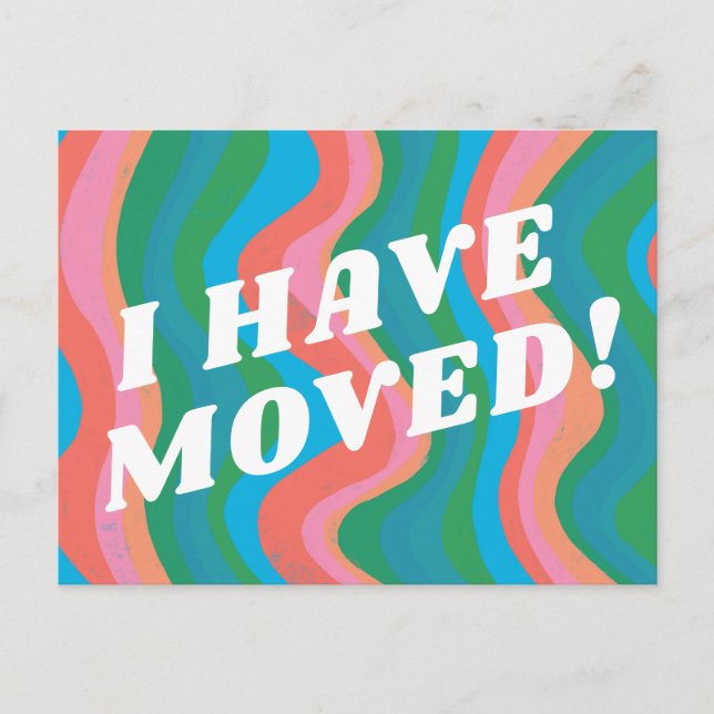MOVING ANNOUNCEMENT Colourful Stripes Pink Blue Postcard (Front)
