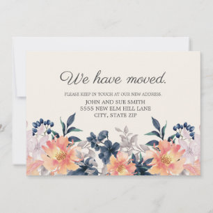 Moving Announcement Coral Pink Blue Floral