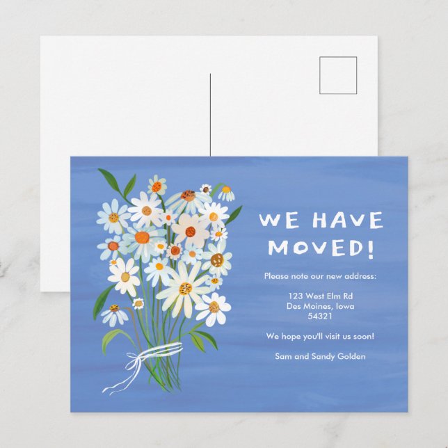 MOVING ANNOUNCEMENT Cute Daisy Bouquet Handpainted Postcard (Front/Back)