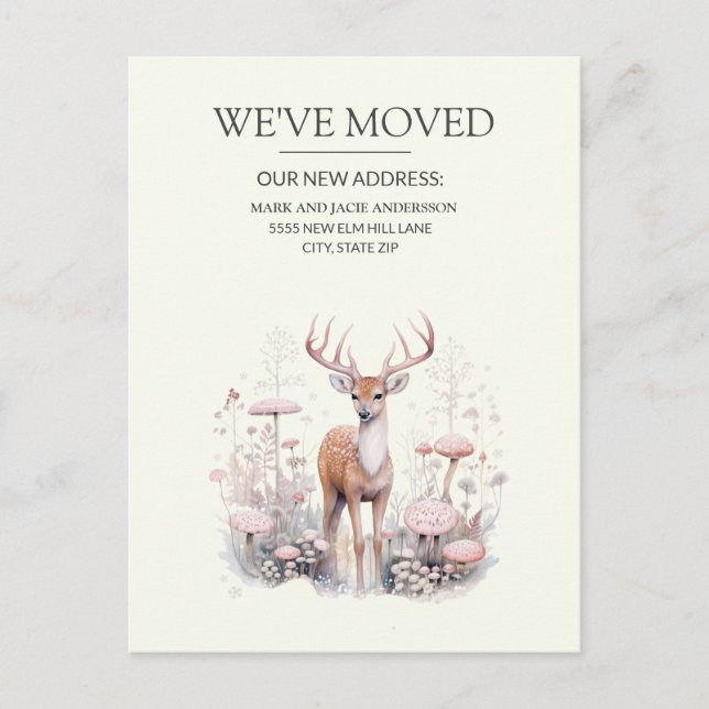 Moving Announcement Deer Antlers Forest Postcard (Front)