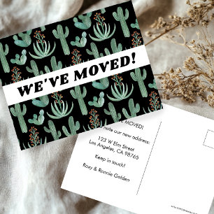MOVING ANNOUNCEMENT Desert Cactus Watercolor Black Postcard