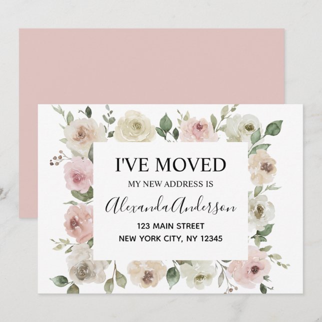 Moving Announcement Dusty Pink Floral (Front/Back)