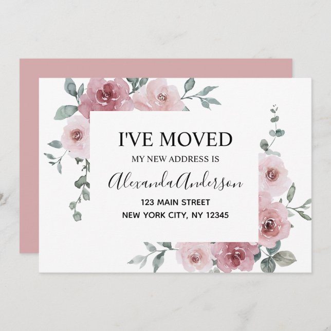 Moving Announcement Dusty Pink Floral (Front/Back)