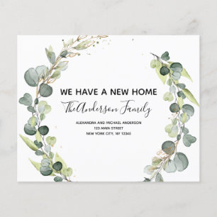 Moving Announcement Eucalyptus Greenery Watercolor
