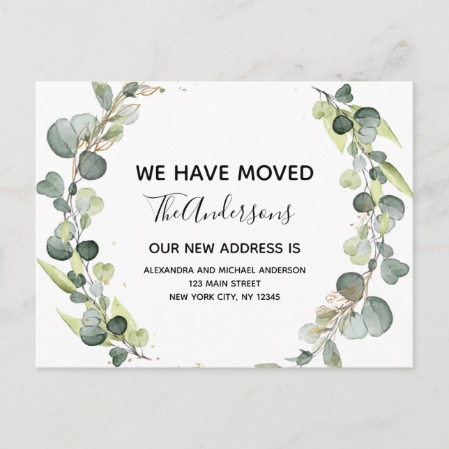 Moving Announcement Eucalyptus Greenery Watercolor (Front)