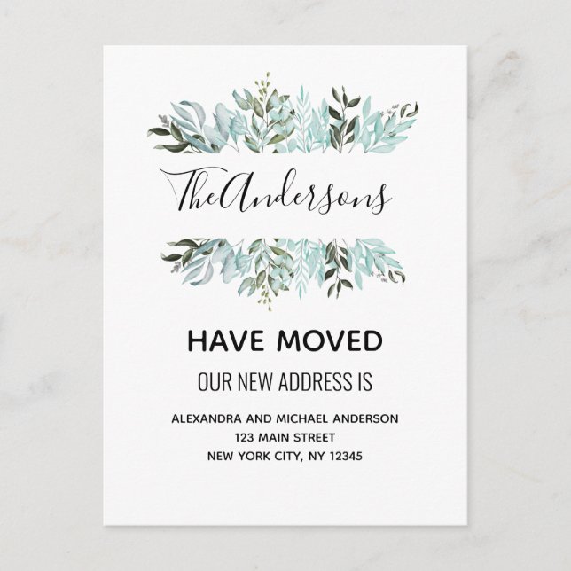 Moving Announcement Eucalyptus Greenery Watercolor (Front)