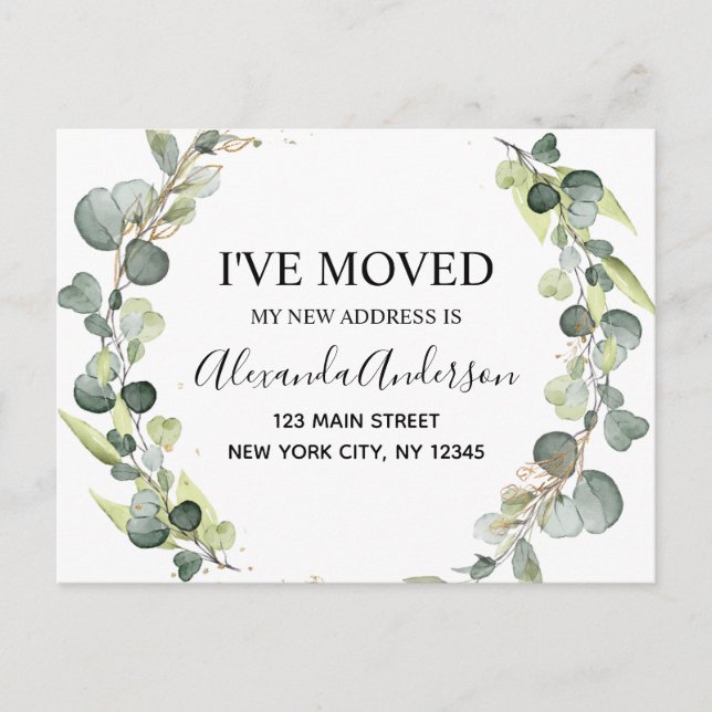 Moving Announcement Eucalyptus Greenery Watercolor (Front)