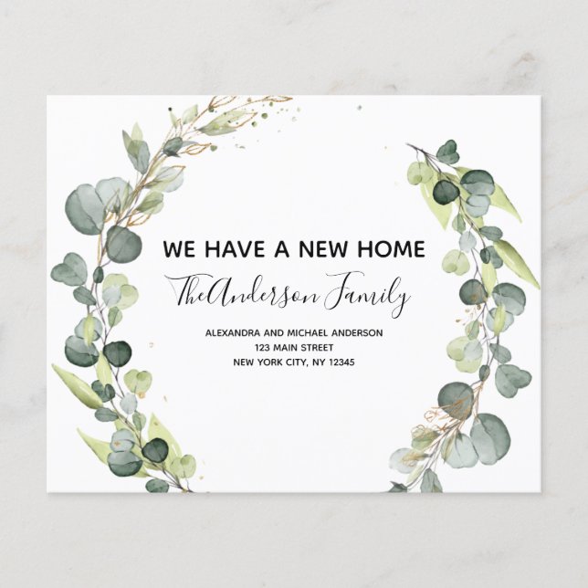 Moving Announcement Eucalyptus Greenery Watercolor Flyer (Front)