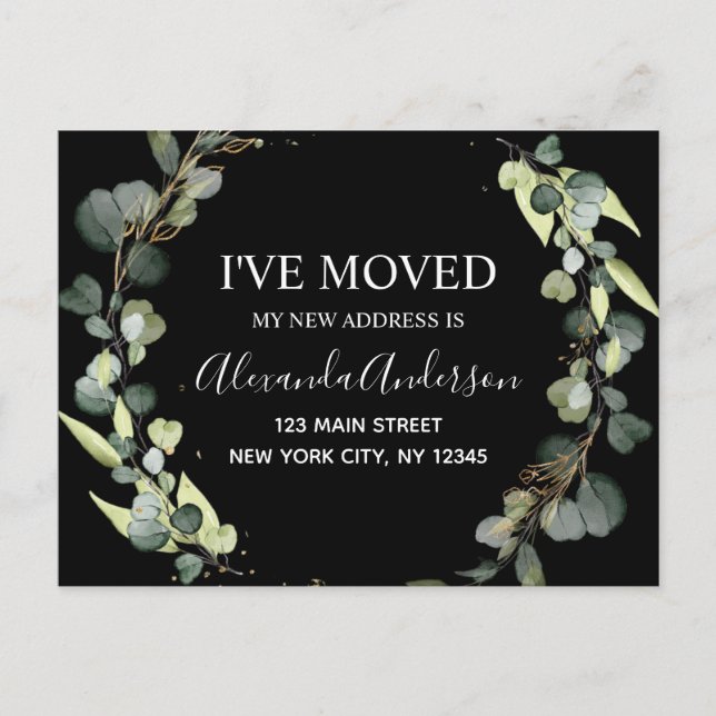 Moving Announcement Eucalyptus Greenery Watercolor Postcard (Front)