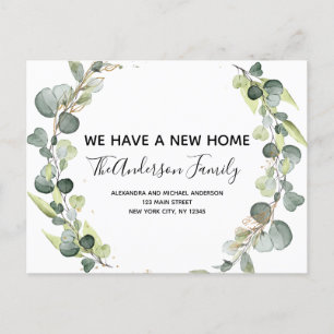Moving Announcement Eucalyptus Greenery Watercolor Postcard
