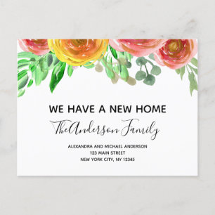 Moving Announcement Floral Blush Pink Watercolor