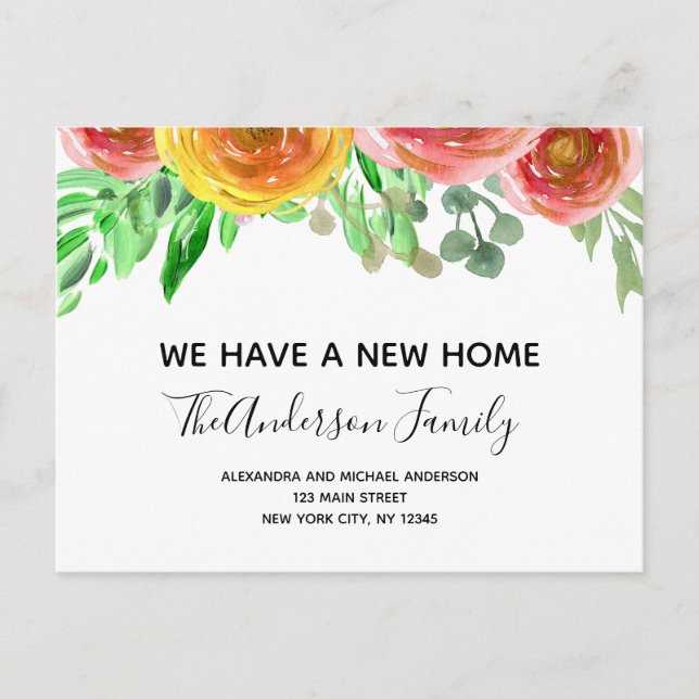 Moving Announcement Floral Blush Pink Watercolor (Front)