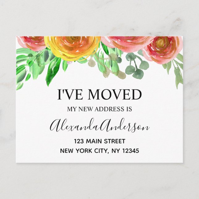 Moving Announcement Floral Blush Pink Watercolor Postcard (Front)
